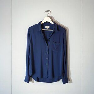 Hollister Button Down Shirt Women's Small S Blue Long Sleeve Roll Tab Pocket